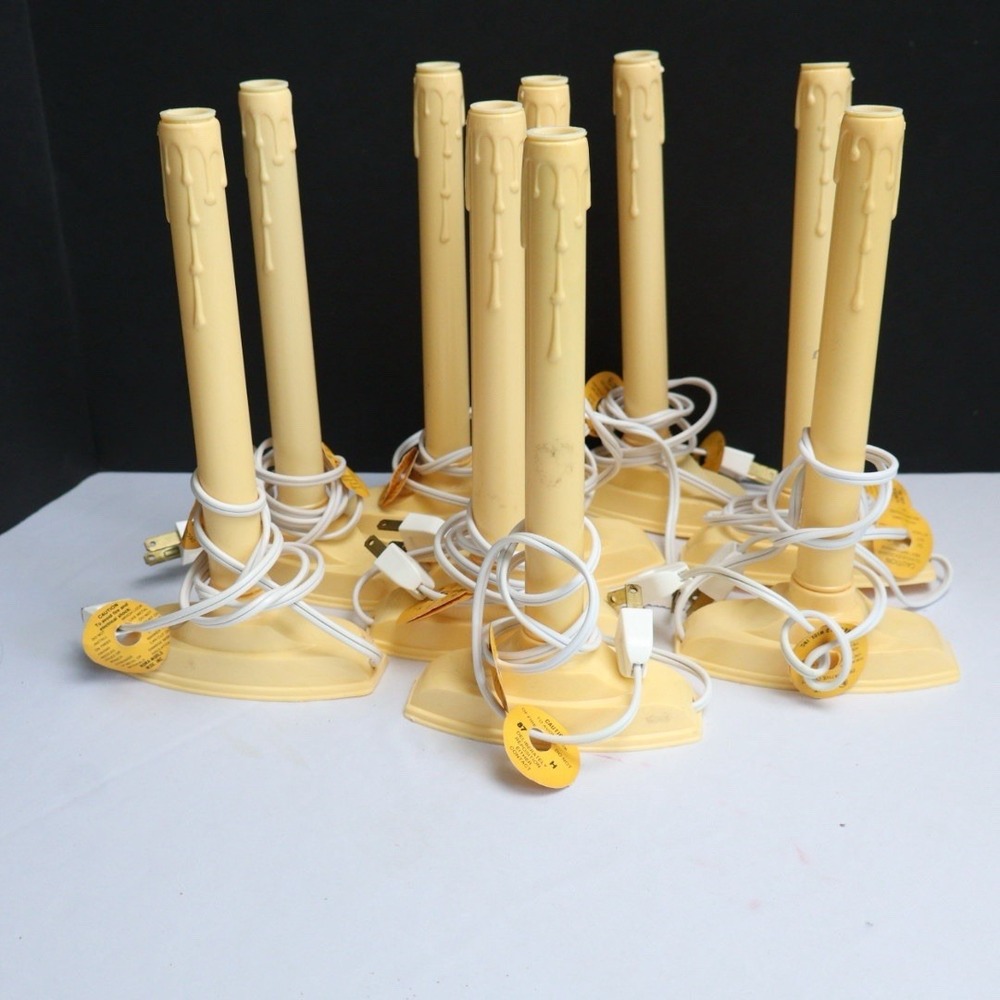 6 VTG Christmas Window Candle Candlesticks Electric Plastic Wax Drip NOMA